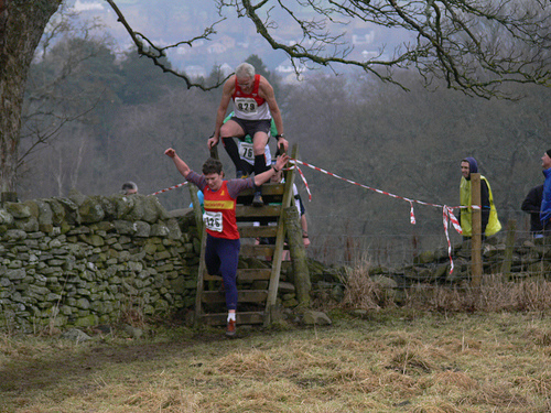 Hilary does the pirouette as she tries to beat Adam's marks for style at the stile