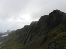 The massive crags on the east side of the summit cairn